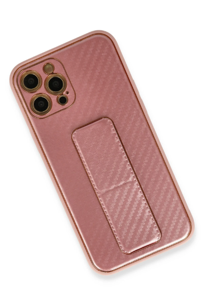 Newface iPhone 12 Pro Kılıf Coco Karbon Standlı Kapak - Pembe resmi