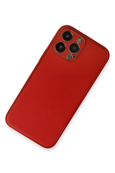 Newface iPhone 13 Pro Kılıf Coco Deri Silikon Kapak - Kırmızı resmi