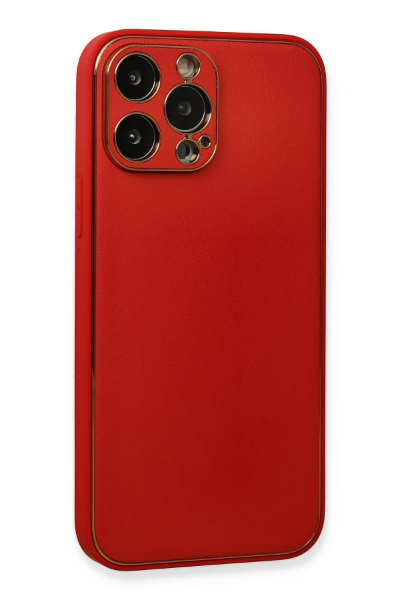 Newface iPhone 13 Pro Kılıf Coco Deri Silikon Kapak - Kırmızı resmi