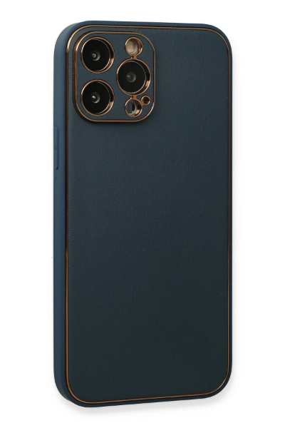 Newface iPhone 13 Pro Kılıf Coco Deri Silikon Kapak - Mavi resmi