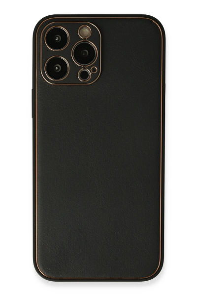 Newface iPhone 13 Pro Max Kılıf Coco Deri Silikon Kapak - Siyah resmi