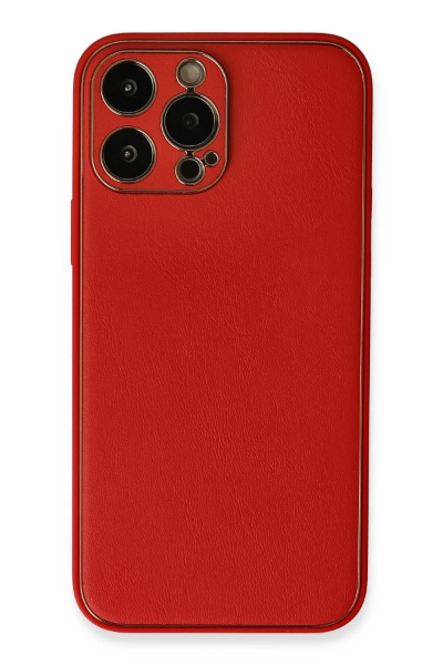 Newface iPhone 13 Pro Max Kılıf Coco Deri Silikon Kapak - Kırmızı resmi