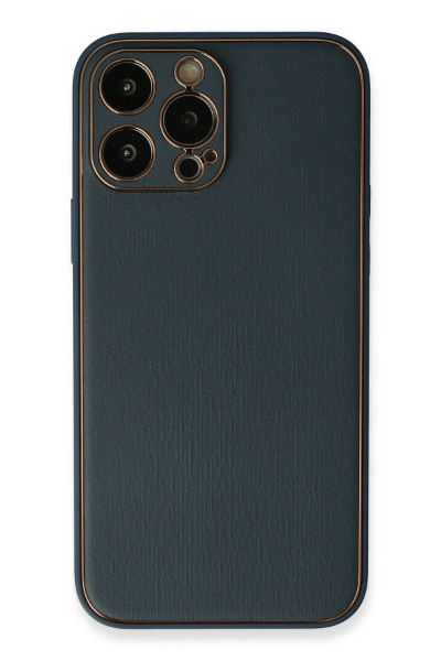 Newface iPhone 13 Pro Max Kılıf Coco Deri Silikon Kapak - Mavi resmi