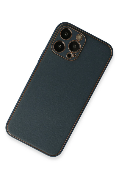 Newface iPhone 13 Pro Max Kılıf Coco Deri Silikon Kapak - Mavi resmi