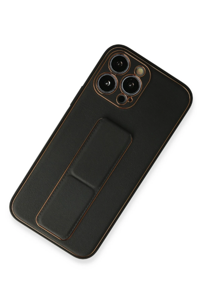Newface iPhone 13 Pro Kılıf Coco Deri Standlı Kapak - Siyah resmi