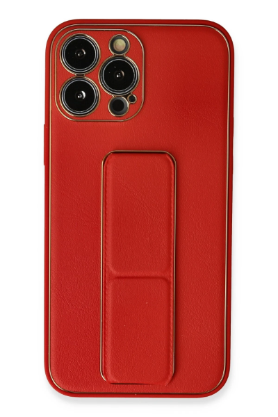Newface iPhone 13 Pro Kılıf Coco Deri Standlı Kapak - Kırmızı resmi