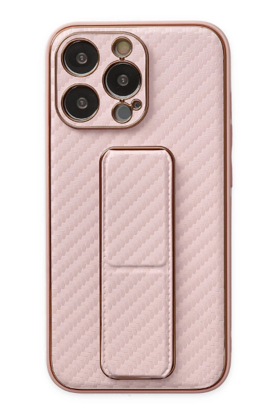 Newface iPhone 13 Pro Kılıf Coco Karbon Standlı Kapak - Pembe resmi