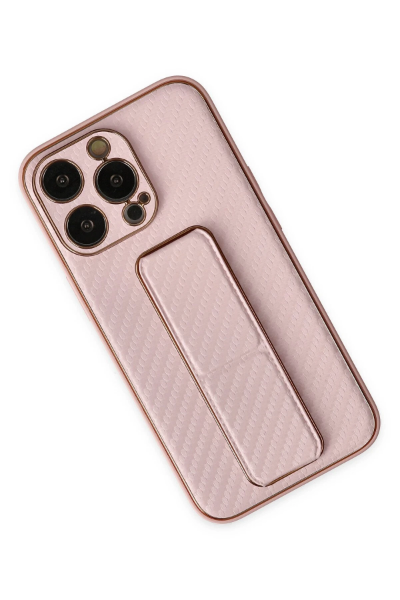 Newface iPhone 13 Pro Kılıf Coco Karbon Standlı Kapak - Pembe resmi