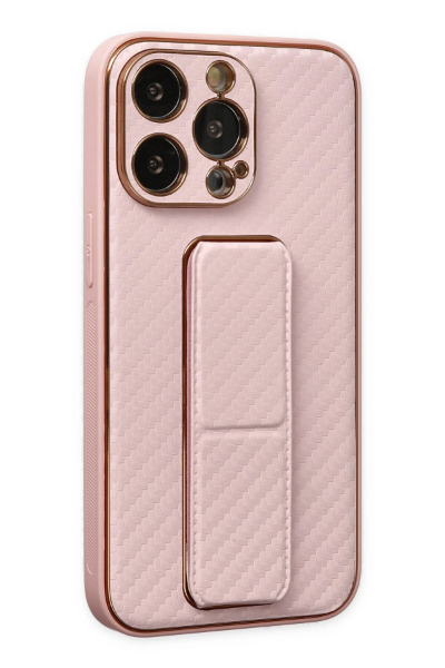 Newface iPhone 13 Pro Kılıf Coco Karbon Standlı Kapak - Pembe resmi