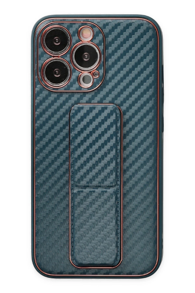 Newface iPhone 13 Pro Kılıf Coco Karbon Standlı Kapak - Lacivert resmi