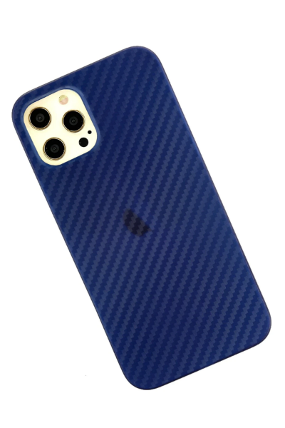 Newface iPhone 12 Pro Max Kılıf Karbon PP Silikon - Mavi resmi