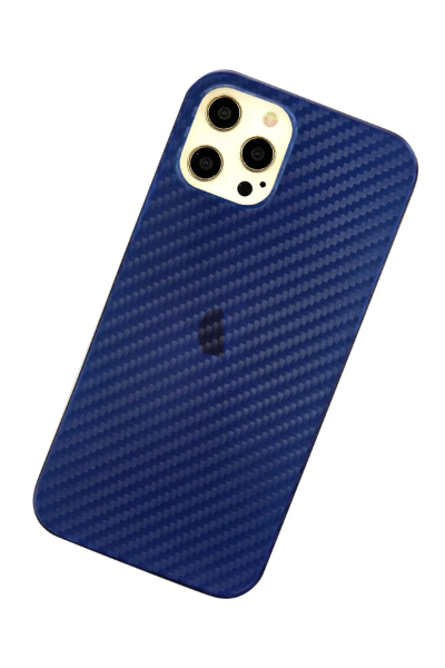 Newface iPhone 12 Pro Max Kılıf Karbon PP Silikon - Mavi resmi