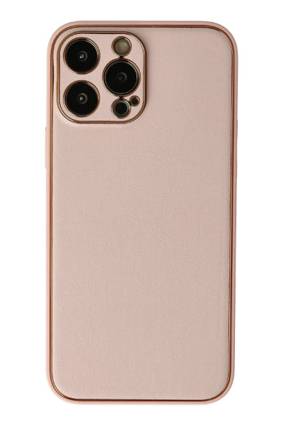 Newface iPhone 13 Pro Max Kılıf Coco Deri Silikon Kapak - Pudra resmi