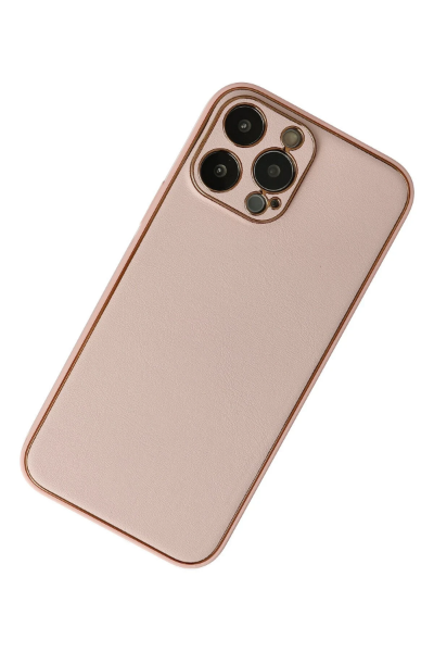 Newface iPhone 13 Pro Max Kılıf Coco Deri Silikon Kapak - Pudra resmi