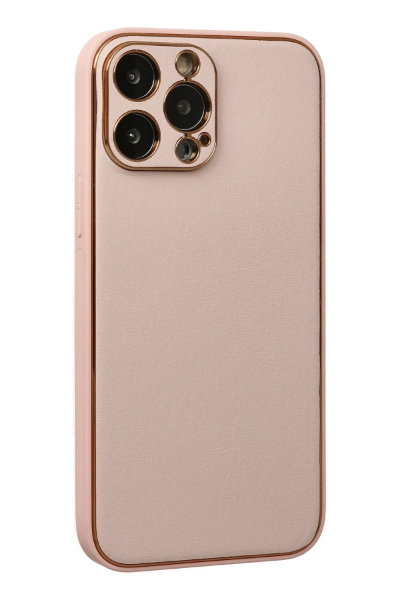 Newface iPhone 13 Pro Max Kılıf Coco Deri Silikon Kapak - Pudra resmi