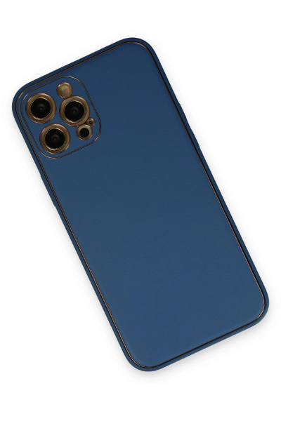 Newface iPhone 12 Pro Max Kılıf Coco Deri Silikon Kapak - Açık Mavi resmi