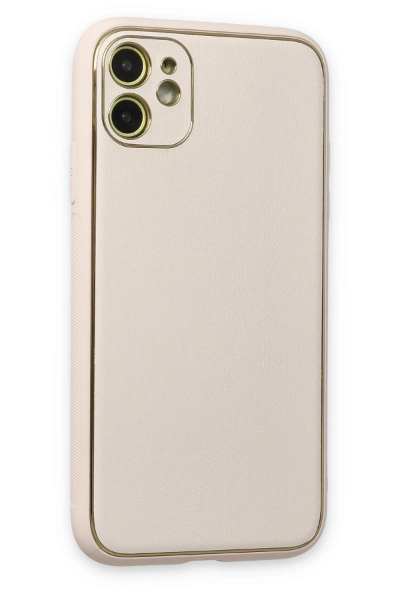 Newface iPhone 12 Kılıf Coco Deri Silikon Kapak - Beyaz resmi