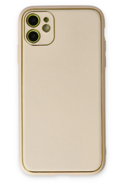 Newface iPhone 12 Kılıf Coco Deri Silikon Kapak - Gold resmi