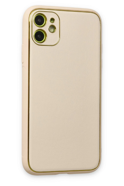 Newface iPhone 12 Kılıf Coco Deri Silikon Kapak - Gold resmi