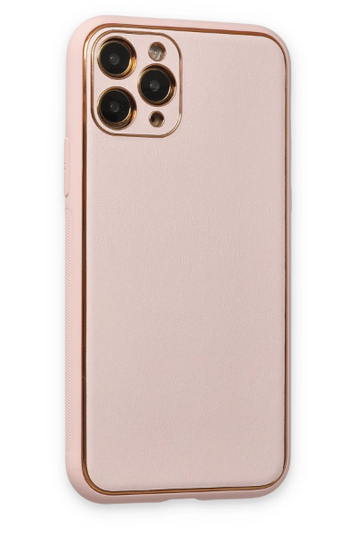 Newface iPhone 11 Pro Max Kılıf Coco Deri Silikon Kapak - Pudra resmi
