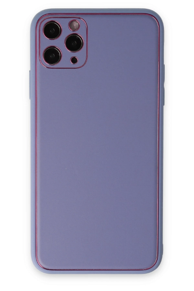 Newface iPhone 11 Pro Max Kılıf Coco Deri Silikon Kapak - Açık Lila resmi