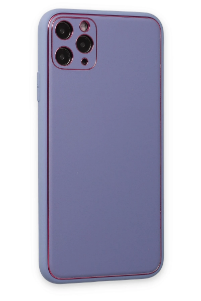 Newface iPhone 11 Pro Max Kılıf Coco Deri Silikon Kapak - Açık Lila resmi