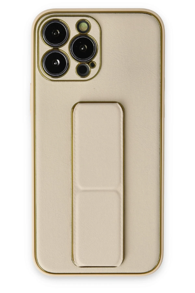 Newface iPhone 13 Pro Kılıf Coco Deri Standlı Kapak - Gold resmi
