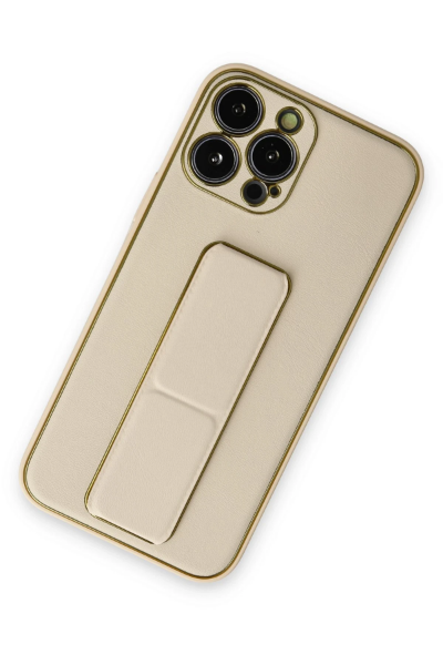 Newface iPhone 13 Pro Kılıf Coco Deri Standlı Kapak - Gold resmi