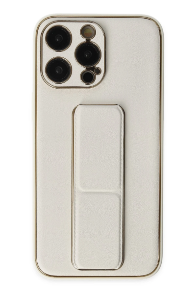 Newface iPhone 13 Pro Kılıf Coco Deri Standlı Kapak - Beyaz resmi