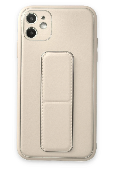 Newface iPhone 12 Kılıf Coco Deri Standlı Kapak - Beyaz resmi
