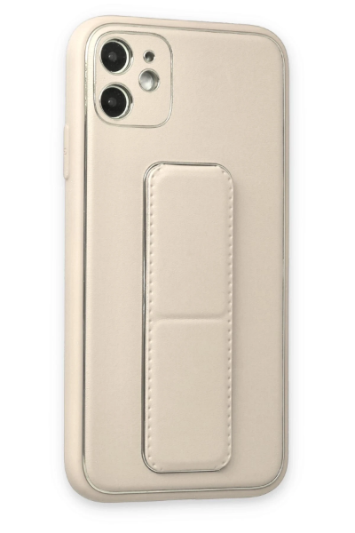 Newface iPhone 12 Kılıf Coco Deri Standlı Kapak - Beyaz resmi
