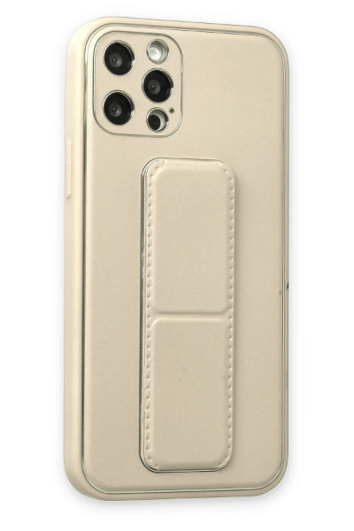 Newface iPhone 12 Pro Kılıf Coco Deri Standlı Kapak - Beyaz resmi