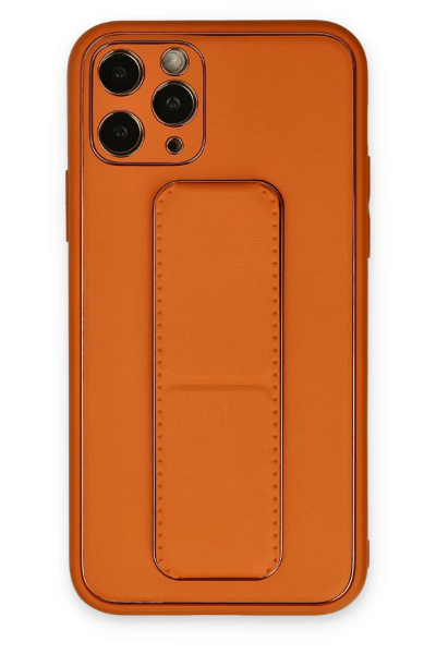 Newface iPhone 11 Pro Kılıf Coco Deri Standlı Kapak - Turuncu resmi