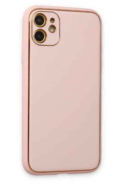 Newface iPhone 12 Kılıf Coco Deri Silikon Kapak - Pudra resmi