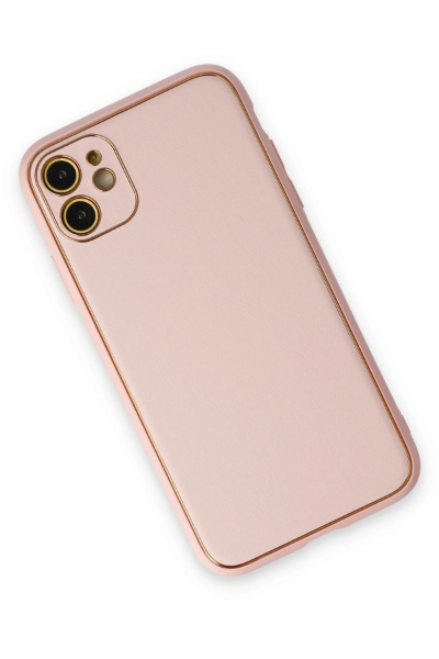 Newface iPhone 12 Kılıf Coco Deri Silikon Kapak - Pudra resmi
