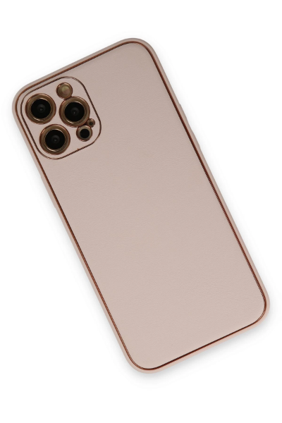 Newface iPhone 12 Pro Kılıf Coco Deri Silikon Kapak - Pudra resmi