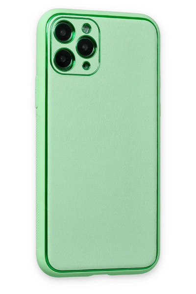 Newface iPhone 11 Pro Kılıf Coco Deri Silikon Kapak - Açık Yeşil resmi