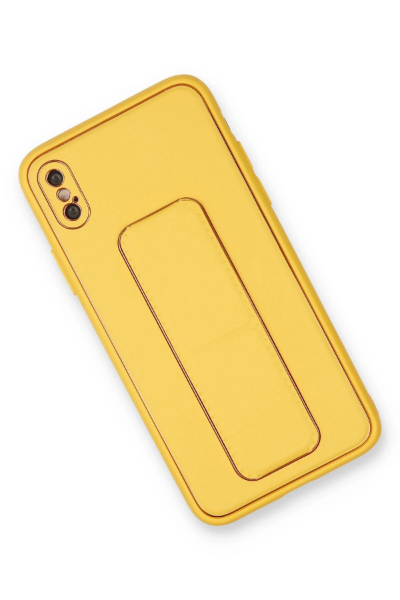 Newface iPhone X Kılıf Coco Deri Standlı Kapak - Sarı resmi