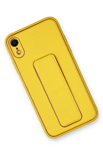 Newface iPhone XR Kılıf Coco Deri Standlı Kapak - Sarı resmi