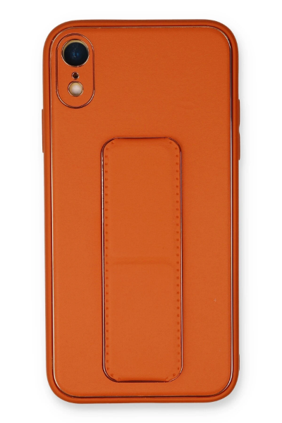 Newface iPhone XR Kılıf Coco Deri Standlı Kapak - Turuncu resmi