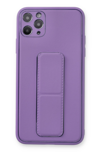 Newface iPhone 11 Pro Max Kılıf Coco Deri Standlı Kapak - Koyu Lila resmi
