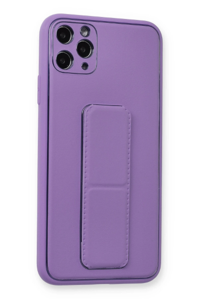 Newface iPhone 11 Pro Max Kılıf Coco Deri Standlı Kapak - Koyu Lila resmi