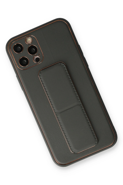 Newface iPhone 12 Pro Kılıf Coco Deri Standlı Kapak - Füme resmi