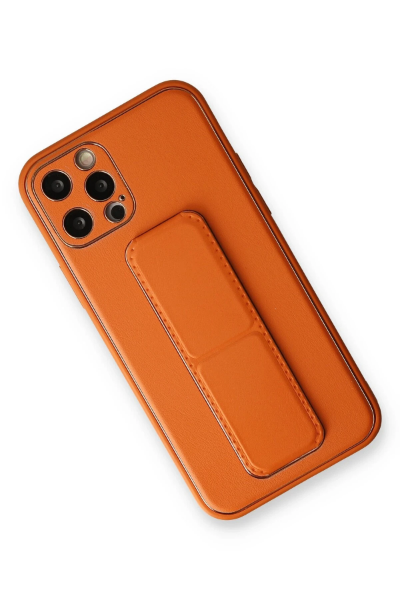 Newface iPhone 12 Pro Kılıf Coco Deri Standlı Kapak - Turuncu resmi