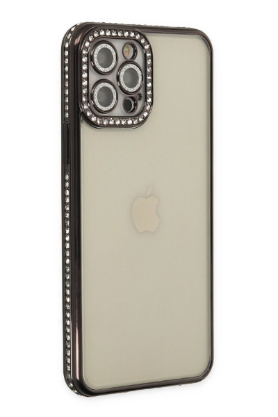 Newface iPhone 12 Pro Kılıf Joke Taşlı Silikon - Siyah resmi