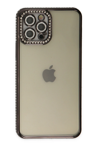 Newface iPhone 12 Pro Kılıf Joke Taşlı Silikon - Siyah resmi