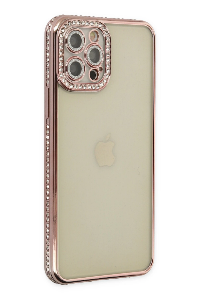 Newface iPhone 12 Pro Kılıf Joke Taşlı Silikon - Pembe resmi