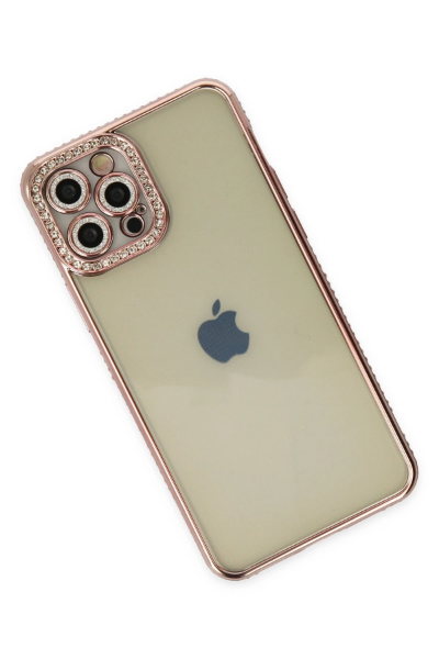Newface iPhone 12 Pro Kılıf Joke Taşlı Silikon - Pembe resmi