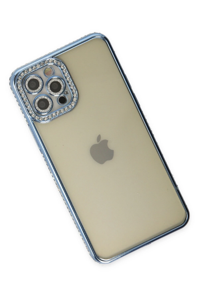 Newface iPhone 12 Pro Kılıf Joke Taşlı Silikon - Mavi resmi