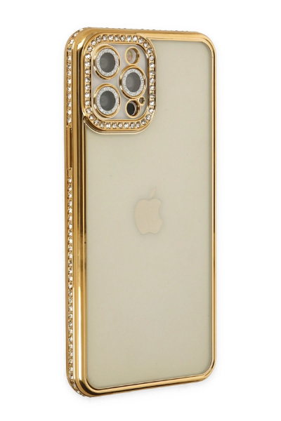 Newface iPhone 12 Pro Kılıf Joke Taşlı Silikon - Gold resmi